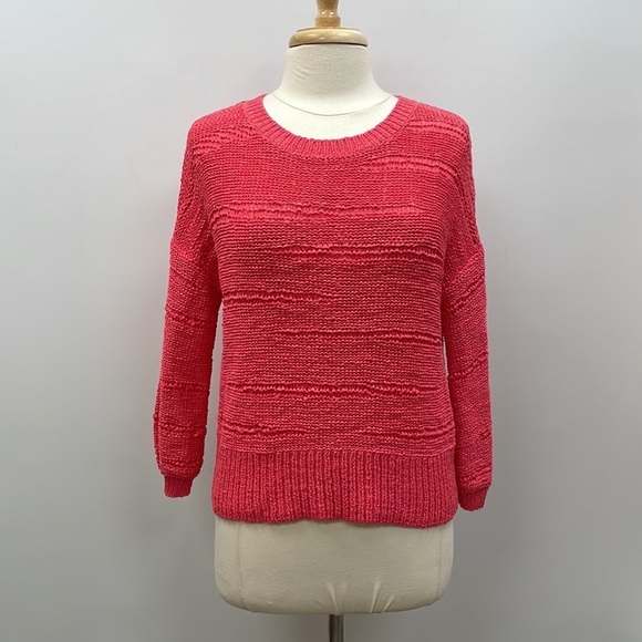 White & Warren Crochet Knit Crewneck Long Sleeve Sweater Coral Pink Small - Picture 1 of 10